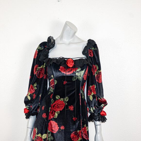 For Love & Lemons Yara Printed Velvet Mini Dress Black rose red size 2XS - Picture 9 of 13